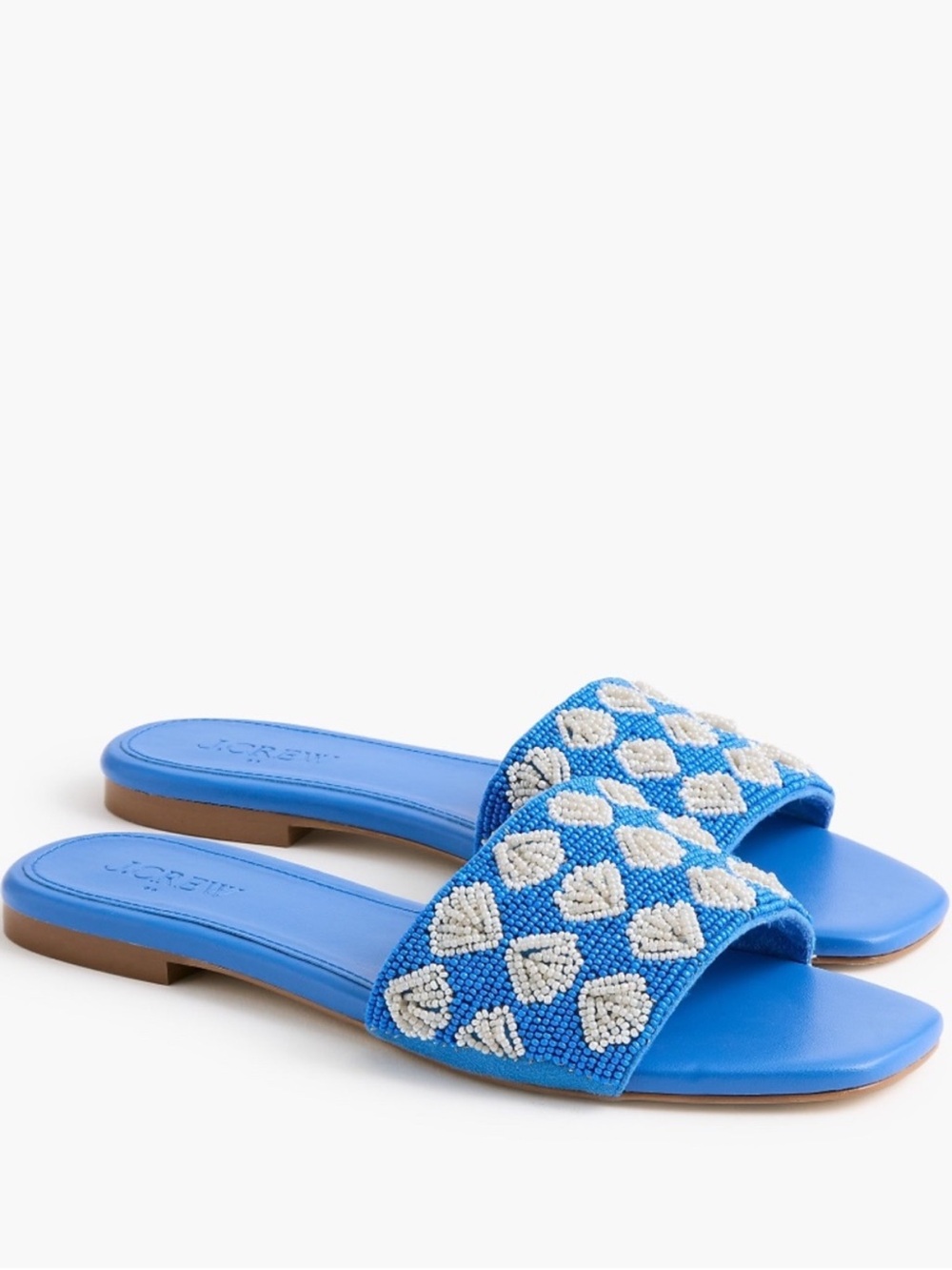 NEW J. Crew Beaded Slide Sandals in Santorini Shells CU331 size 8 blue and white